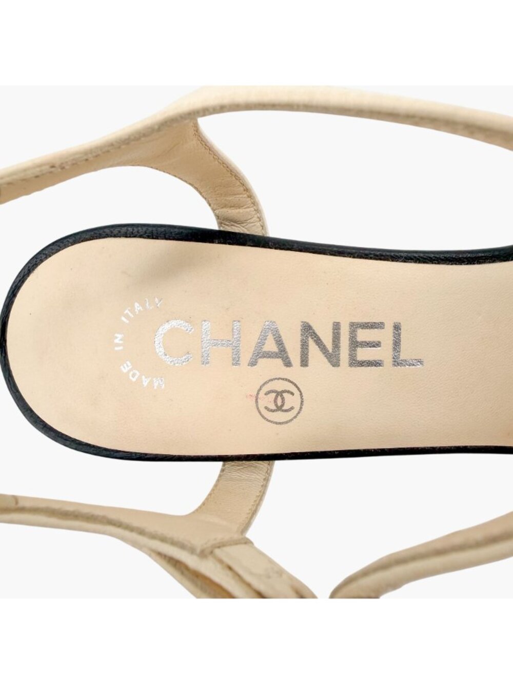 Chanel CC Crystal Star Bow Sandals Heels Cream Black Size 37.5 US 6.5-7 Women's - Picture 14 of 16